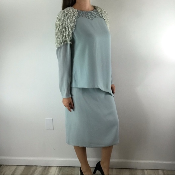 VINTAGE 60’s 70’s Bead Embellished Evening Formal Cocktail Party Top Skirt Set - Picture 2 of 16